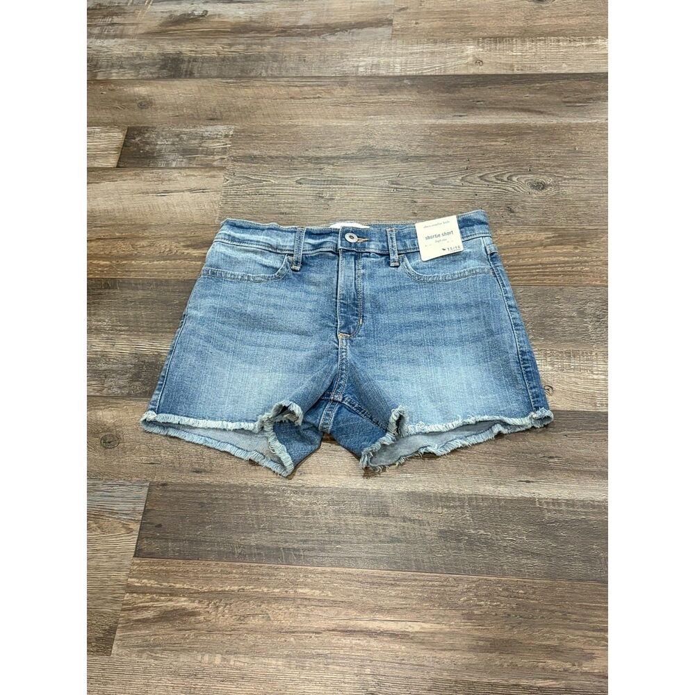 Abercrombie Kids High Rise Shortie Denim Shorts Raw Hem Blue Jean Cutoffs 15/16